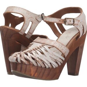Five Worlds by Cordani Angel‎ Platform Sandals Wood Heel Distressed Leather 9.5
